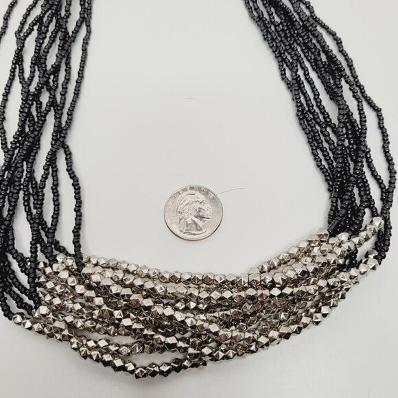 Vintage 3 Pc Set Black Multi Strand Beaded Necklace Earrings Bracelet Jewelry - Picture 3 of 12